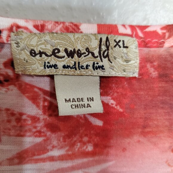 One World Snowflake Red & White NWT Embellishment V Neck Top Tunic XL - Picture 3 of 11